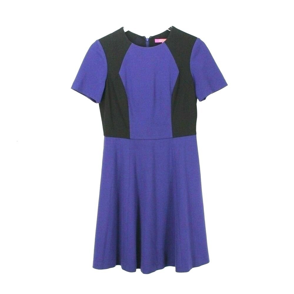 Catherine Malandrino Dress A-Line Flare Purple Black Colorblock Short Sleeve 4